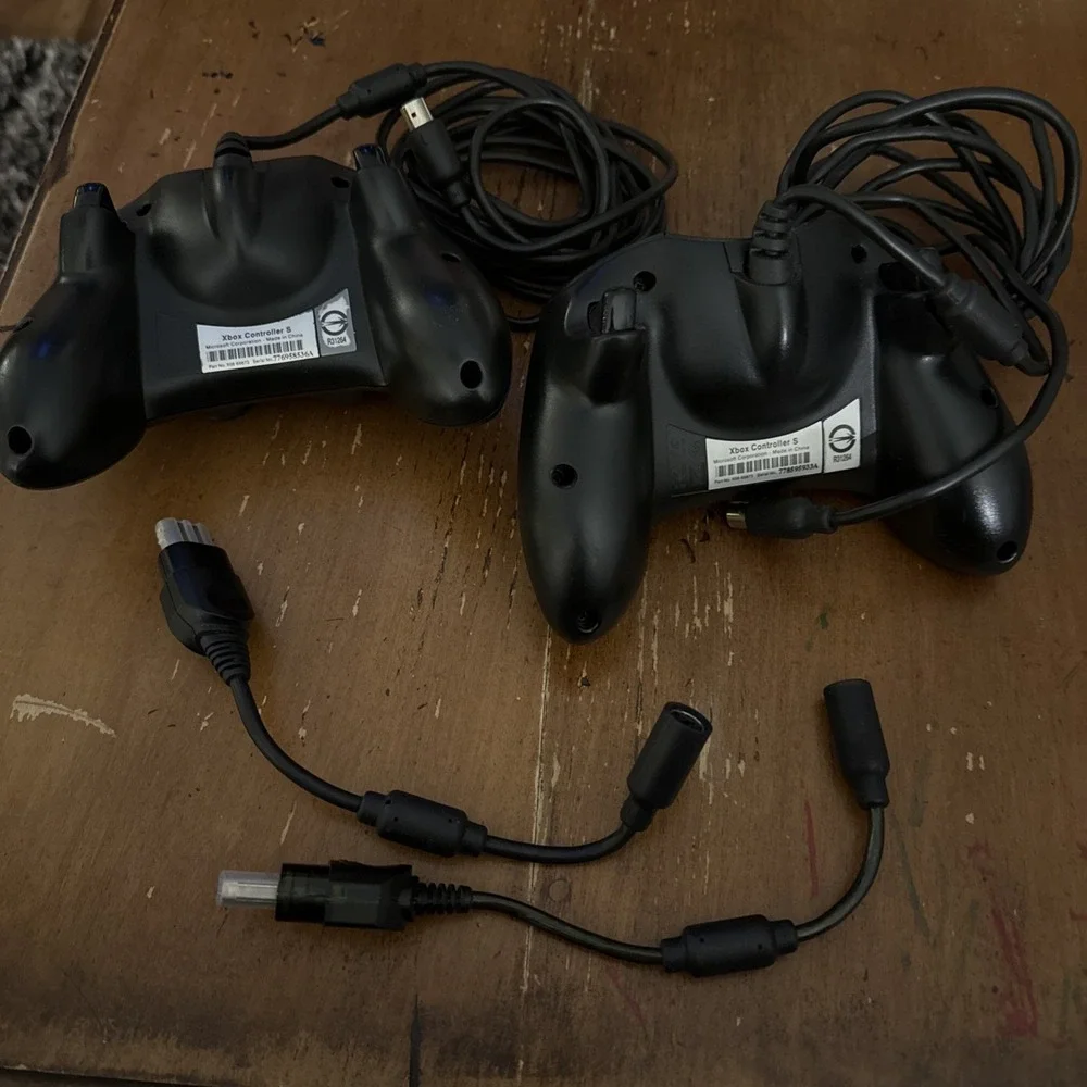 Original Xbox OEM S Type Black Controller w/ Breakaway Cable Lot Of 2 Untested